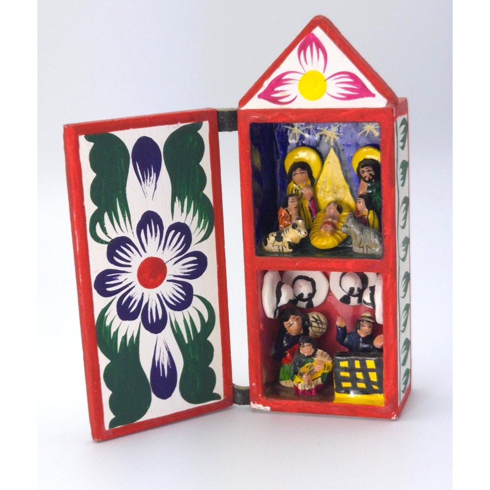 Peruvian Retablo Handmade Nativity/Hat Shop Folk Art Diorama Charming Decor